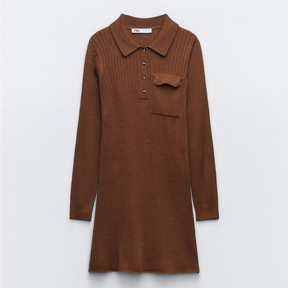 Zara Chocolate Knit Polo Dress